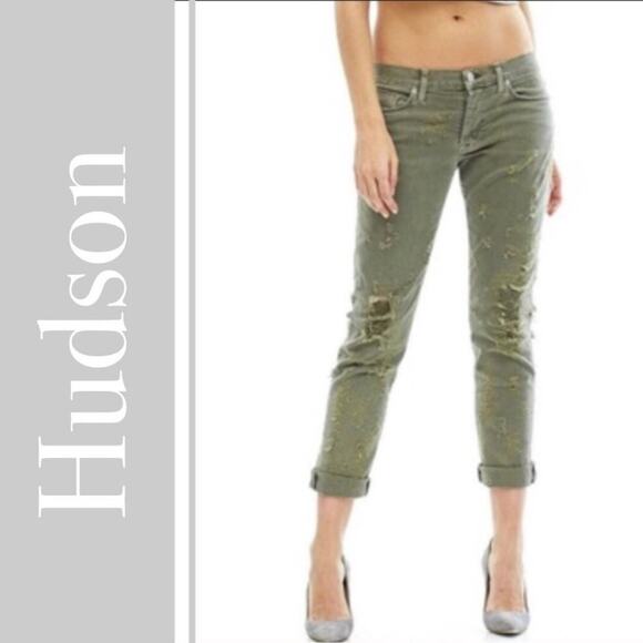 Hudson Riley Crop Distressed Green Jeans Size 27 NEW - Picture 1 of 8